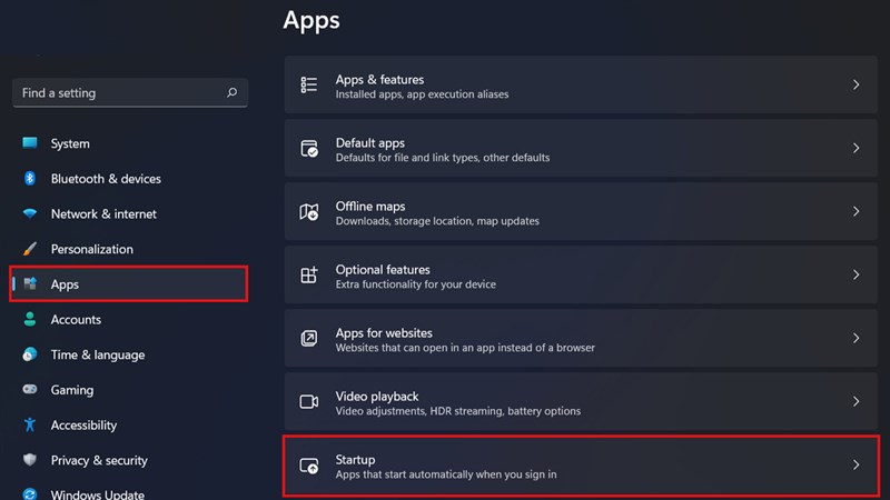 Tắt ứng dụng khởi động cùng Win 11 trong Settings