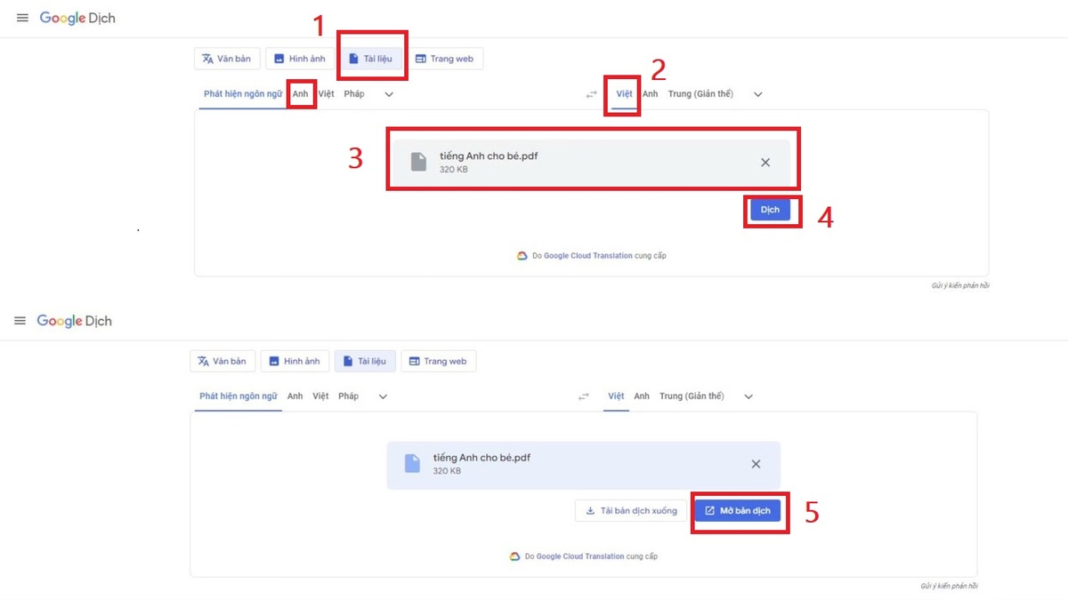 Dịch PDF bằng Google Translate
